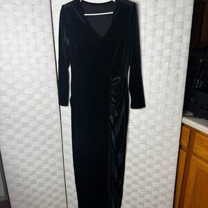 Black Velvet Long Dress with Slit - XL